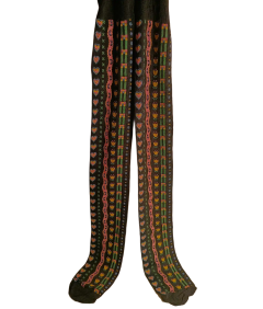 KREBO Rajstopy Dziewczęce Czarne w Kwiaty i Serca Rozmiar 128-134 cm