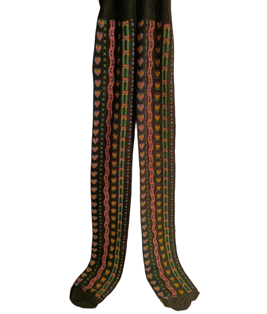 KREBO Rajstopy Dziewczęce Czarne w Kwiaty i Serca Rozmiar 128-134 cm