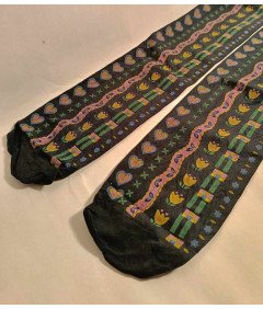 KREBO Rajstopy Dziewczęce Czarne w Kwiaty i Serca Rozmiar 128-134 cm