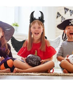 Kostium Diablicy z Skrzydłami Halloween Dla Dzieci Zestaw Czarno-Biały