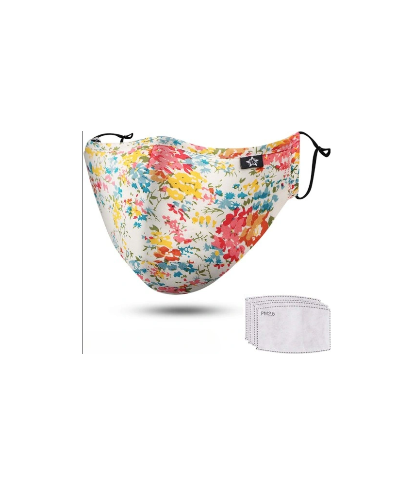 Kwiatowa Maseczka Bawełniana z Zaworem 4 Filtry Regulowana Wielorazowa