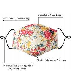 Kwiatowa Maseczka Bawełniana z Zaworem 4 Filtry Regulowana Wielorazowa
