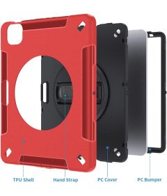 Etui do iPad 3/2/1/Pro 11" z Podstawką i Paskiem na Ramię Czerwony