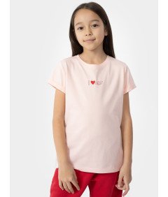 4F T-shirt z nadrukiem dziewczęcy różowy I LOVE 4F 100% Bawełna 164CM