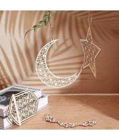 9 lesenih okraskov Ramadan Kareem - viseči okraski, beli