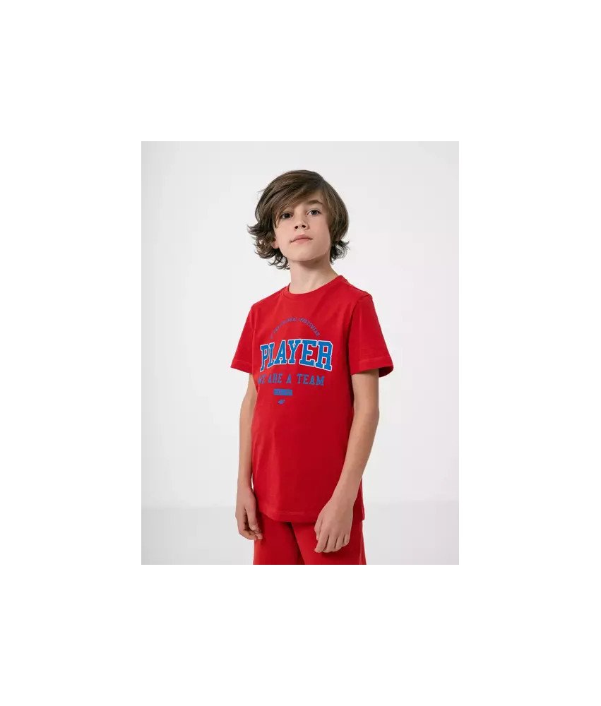 4F T-Shirt dla chłopców Czerwony z Niebieskim Nadrukiem Rozmiar 146CM