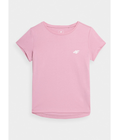 4F T-shirt gładki dziewczęcy różowy Regular 100% Bawełna 146CM