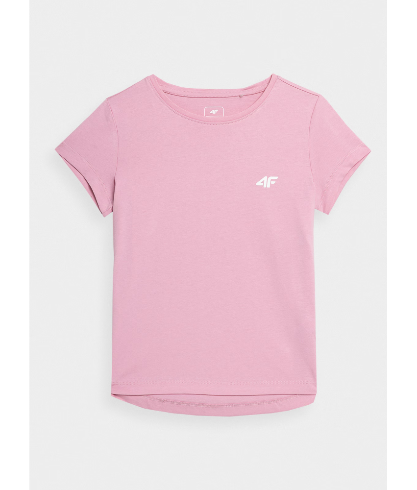 4F T-shirt gładki dziewczęcy różowy Regular 100% Bawełna 146CM