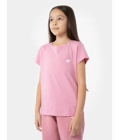 4F T-shirt gładki dziewczęcy różowy Regular 100% Bawełna 146CM
