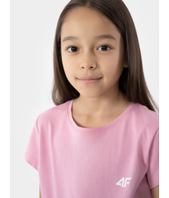 4F T-shirt gładki dziewczęcy różowy Regular 100% Bawełna 146CM