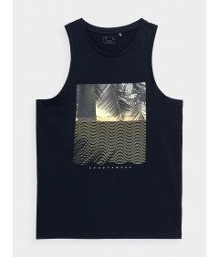 4F Męski Czarny tank top regular z nadrukiem w Palmy 100% Bawełna S
