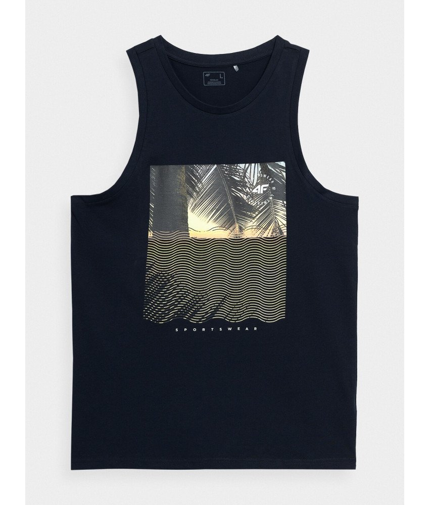 4F Męski Czarny tank top regular z nadrukiem w Palmy 100% Bawełna S