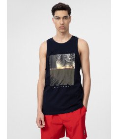 4F Męski Czarny tank top regular z nadrukiem w Palmy 100% Bawełna S