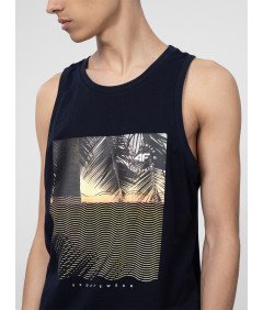 4F Męski Czarny tank top regular z nadrukiem w Palmy 100% Bawełna S