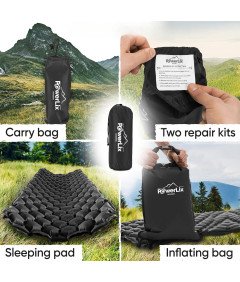 POWERLIX Materac Ultralekki Turystyczny Kempingowy Mata 198x58 cm Czarny