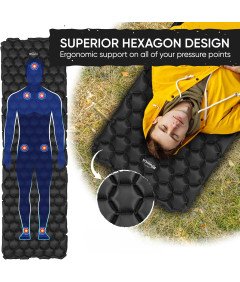 POWERLIX Materac Ultralekki Turystyczny Kempingowy Mata 198x58 cm Czarny