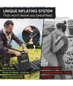 POWERLIX Materac Ultralekki Turystyczny Kempingowy Mata 198x58 cm Czarny