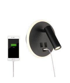 Ścienna Lampka Nocna z Gniazdem USB 3000K Czarna