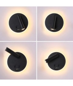 Ścienna Lampka Nocna z Gniazdem USB 3000K Czarna