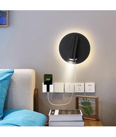 Ścienna Lampka Nocna z Gniazdem USB 3000K Czarna