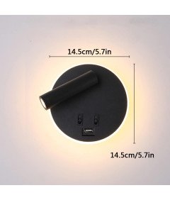 Ścienna Lampka Nocna z Gniazdem USB 3000K Czarna