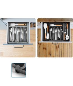 Organizer Wkład do Szuflad z 6 Przegródkami Pojemnik Na Sztućce Czarny