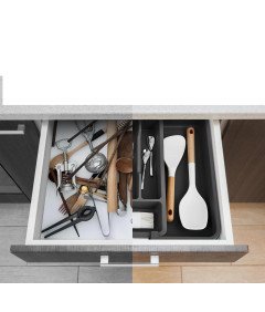 Organizer Wkład do Szuflad z 6 Przegródkami Pojemnik Na Sztućce Czarny