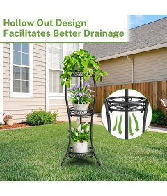 Kovinsko stojalo za rože do 60 kg 3 ravni Črna 32x32x86 cm