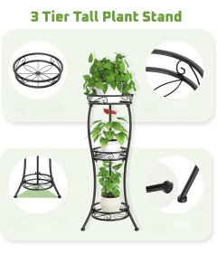 Kovinsko stojalo za rože do 60 kg 3 ravni Črna 32x32x86 cm