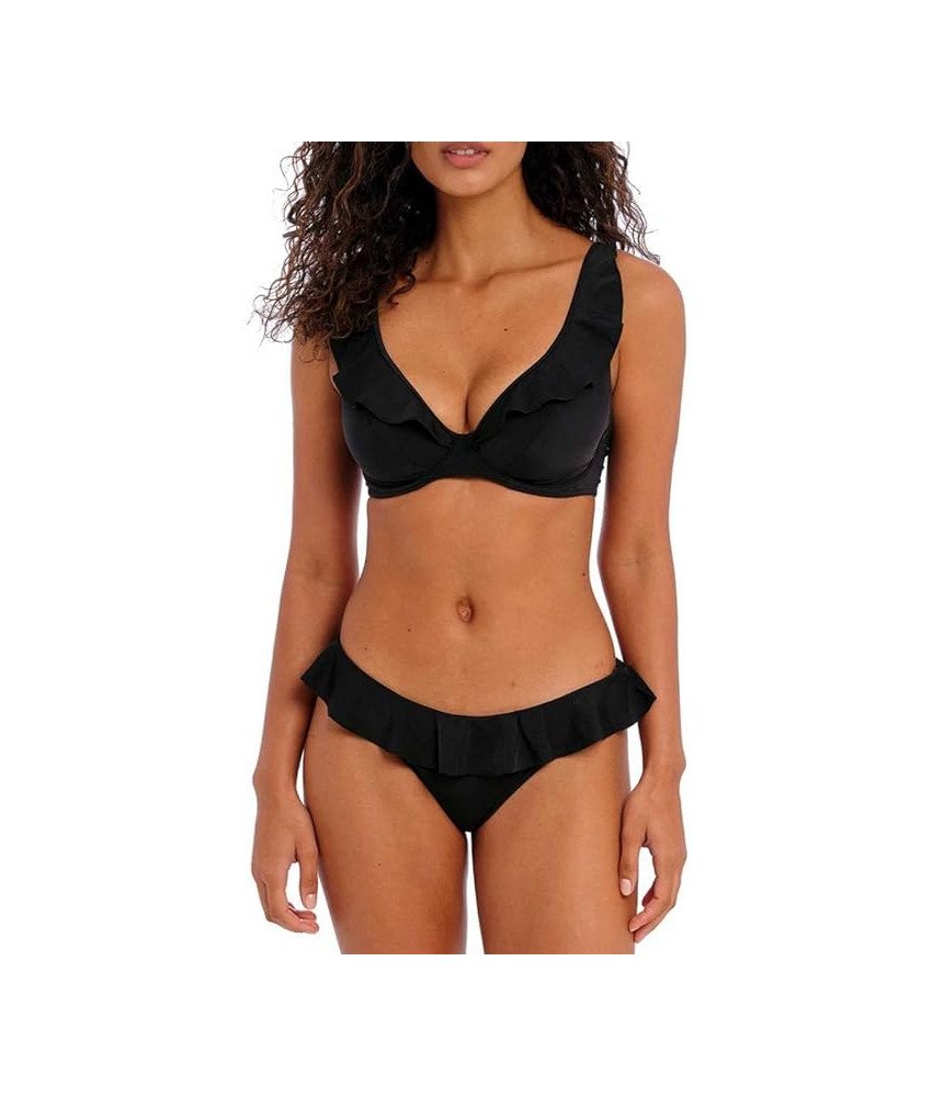 SHEKINI Bikini z volančki in globokim V-izrezom - črni, velikost XL