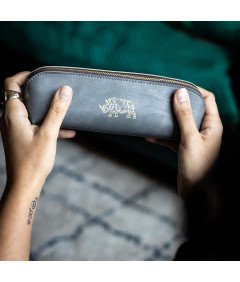 Okrogla pisarna Tuba Pencil Box v dekorativni darilni škatli Usnje Grey