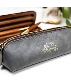 Okrogla pisarna Tuba Pencil Box v dekorativni darilni škatli Usnje Grey