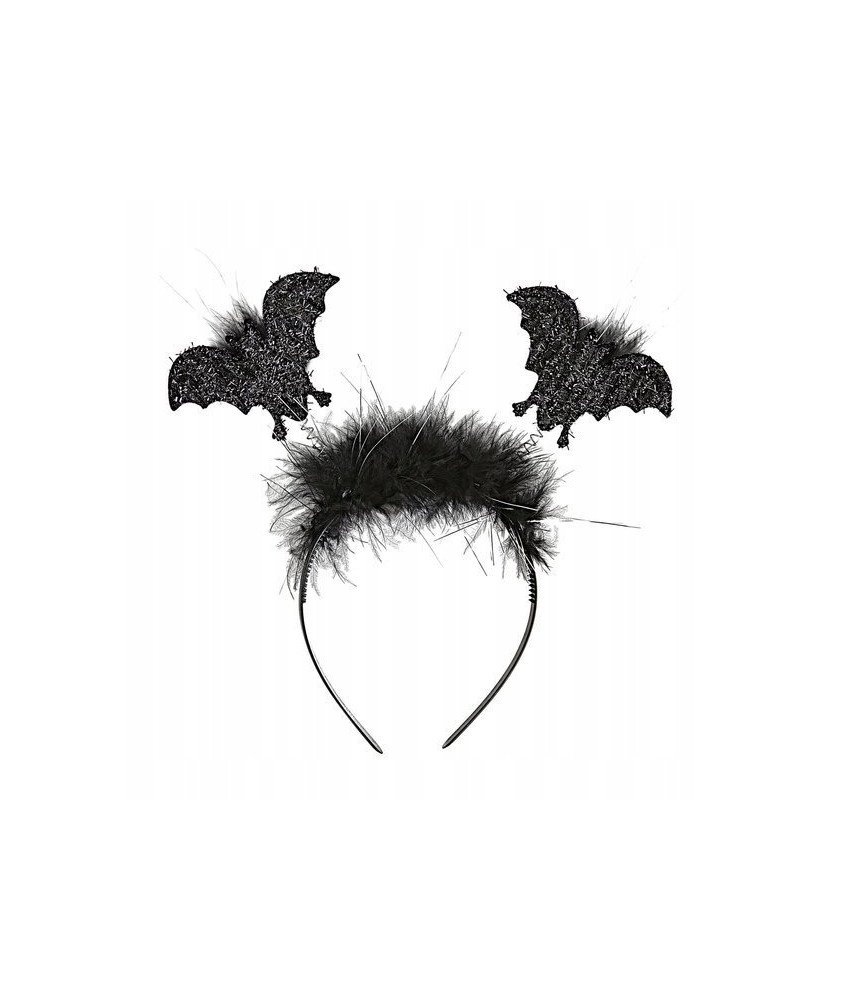 Opaska do Włosów z Futerkiem Nietoperzami Przebranie Halloween Czarna