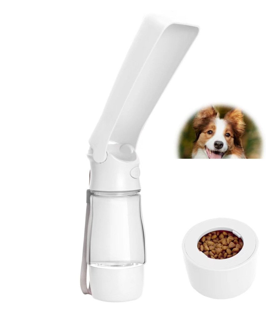 Ticfly Prenosna steklenička za pse s posodo za hrano bela 320ml
