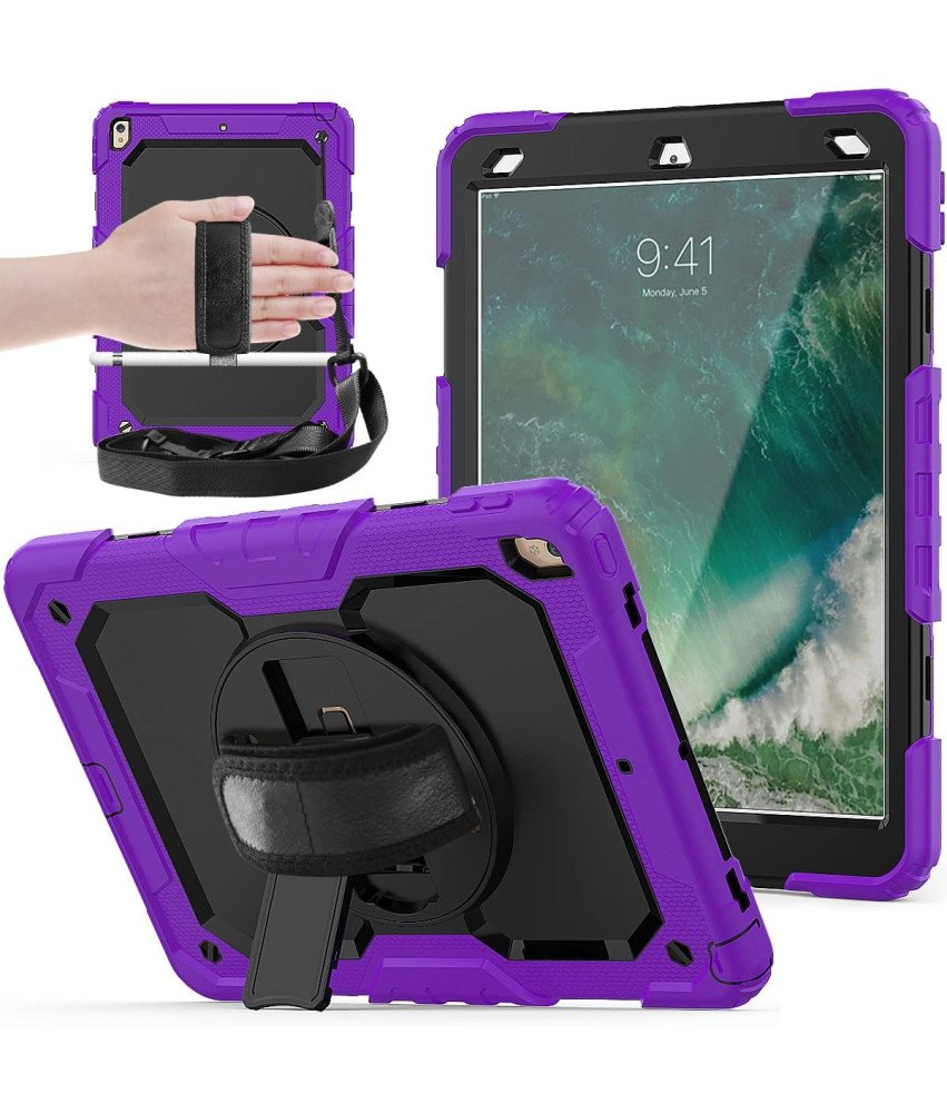 Ohišje za iPad 9/8/7 10,2" s stojalom in naramnico Vijolična