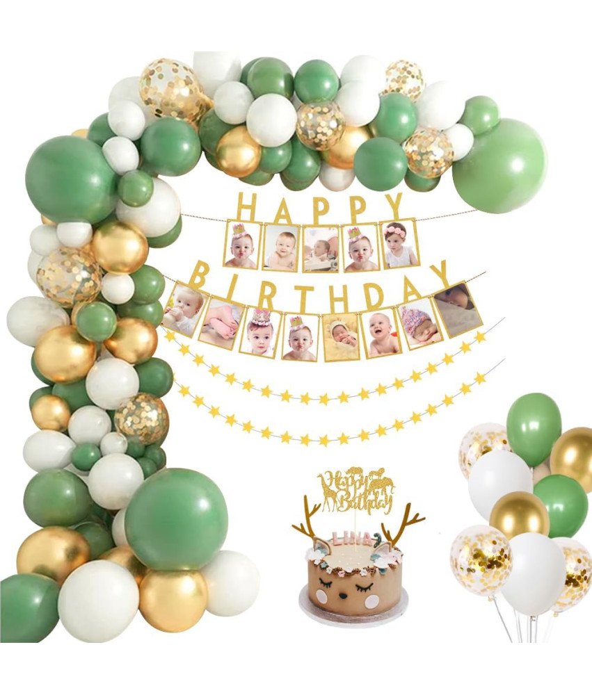 Zestaw Dekoracji Urodzinowych w Motywie Balony Złote Zielone Białe