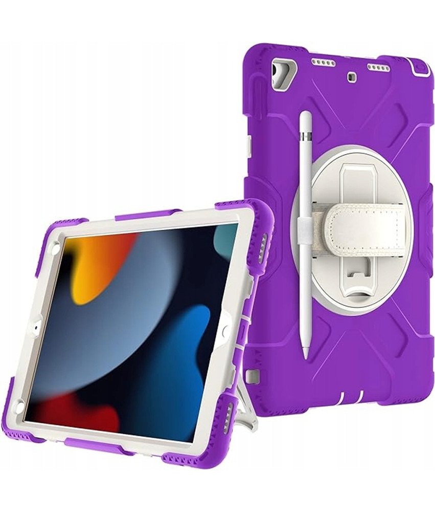 Ohišje za iPad 9/8/7 10,2" oklepljeno z vrtljivim stojalom vijolično