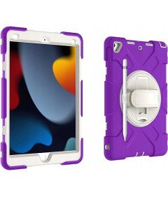 Ohišje za iPad 9/8/7 10,2" oklepljeno z vrtljivim stojalom vijolično