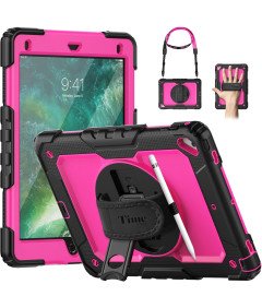 Etui do iPad 9,7” 2018/2019 z Podstawką i Paskiem na Ramię Różowe
