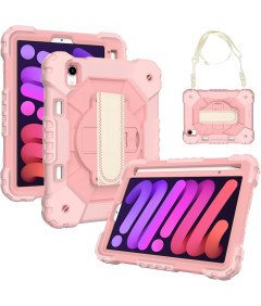 Etui do iPad Mini 6 8,3” z Podstawką i Paskiem na Ramię Różowe