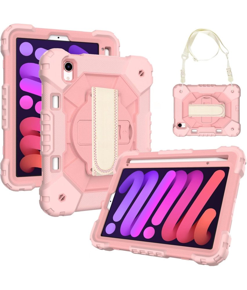 Etui do iPad Mini 6 8,3” z Podstawką i Paskiem na Ramię Różowe