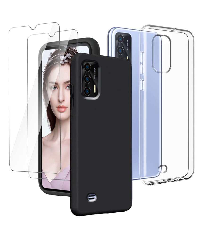 LYZXMY Komplet za zaščito za Oukitel C31 - prozorno in črno ohišje + kaljeno steklo