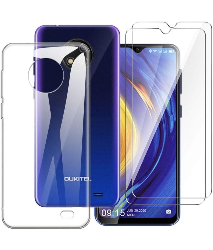 LJSM Zaščitni komplet za Oukitel C19 - prozorno ohišje in kaljeno steklo