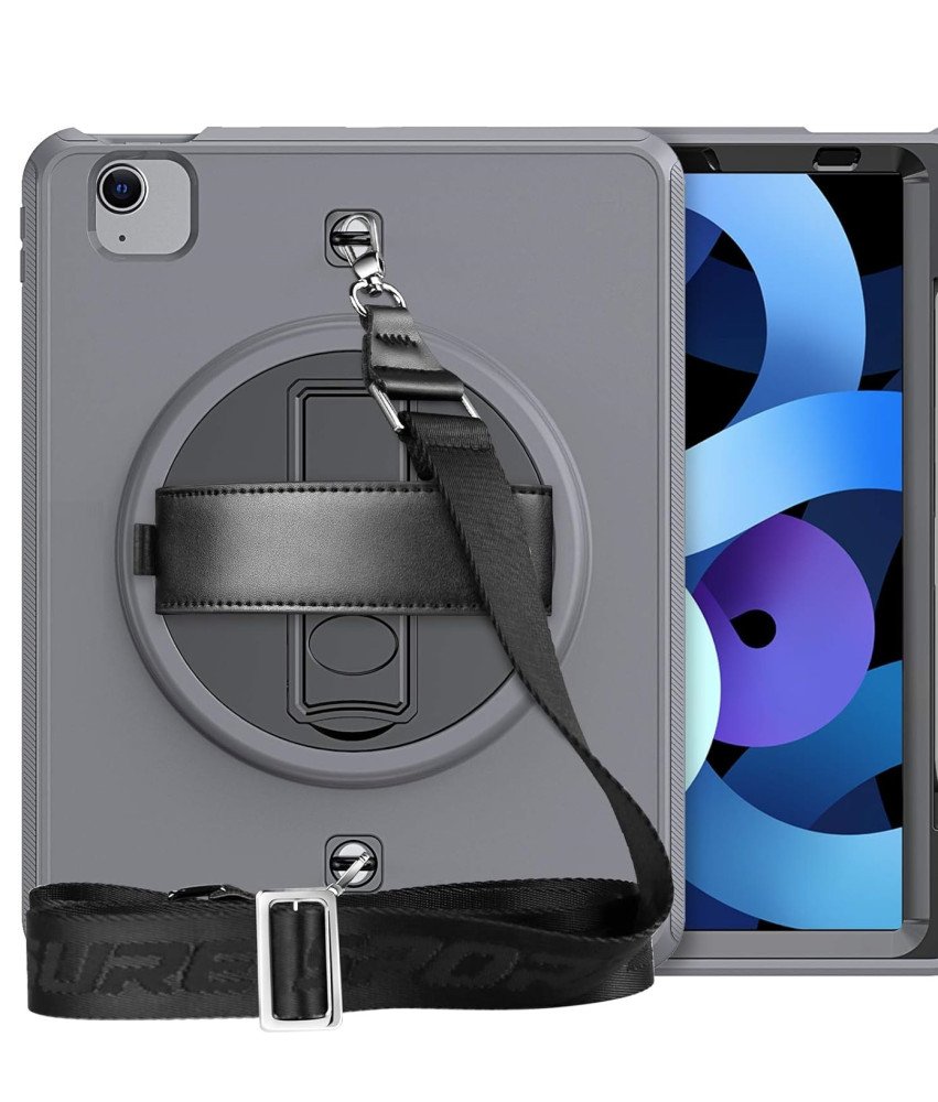Etui do iPad 10.2” 2019/2020 z Podstawką i Paskiem na Ramię Szare