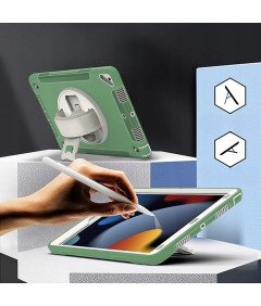 Ohišje za iPad 9/8/7 10,2" oklepljeno z vrtljivim stojalom zeleno