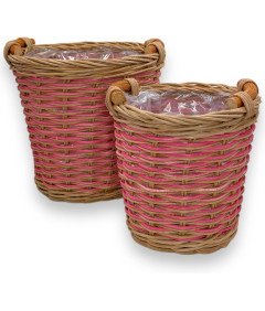 MIJOMA Zestaw 2 Doniczek rattanowych, Brązowo-Różowe, Uniwersalne
