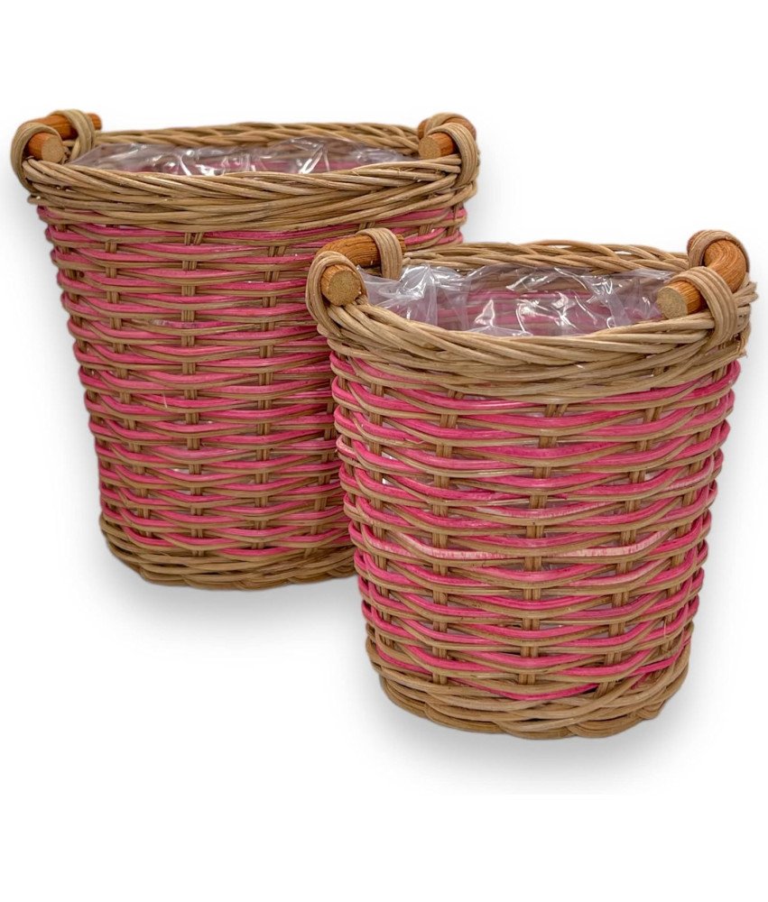 MIJOMA Zestaw 2 Doniczek rattanowych, Brązowo-Różowe, Uniwersalne