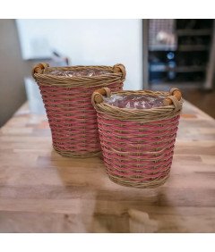 MIJOMA Zestaw 2 Doniczek rattanowych, Brązowo-Różowe, Uniwersalne