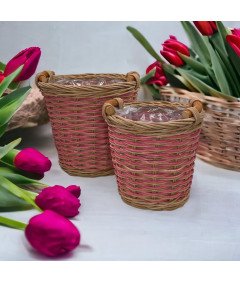 MIJOMA Zestaw 2 Doniczek rattanowych, Brązowo-Różowe, Uniwersalne