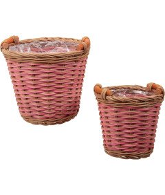 MIJOMA Zestaw 2 Doniczek rattanowych, Brązowo-Różowe, Uniwersalne